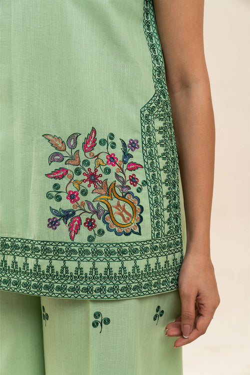2 PIECE EMBROIDERED SLUB LAWN CO-ORD SET (FLOW)