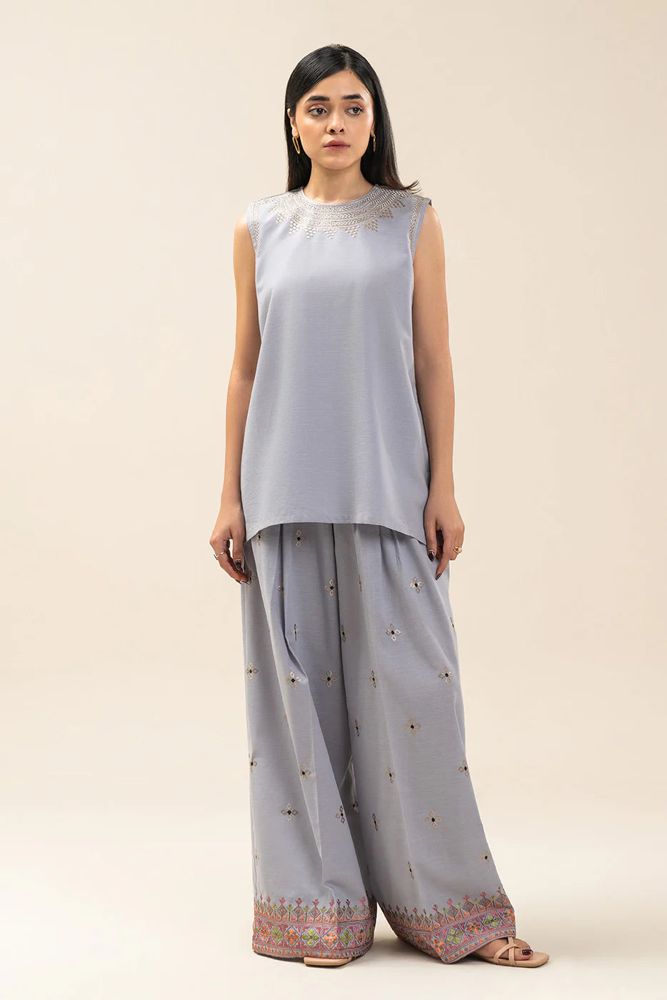 THE GREY BLUE ROSE EMBROIDERED CO-ORD SET (FLOW)